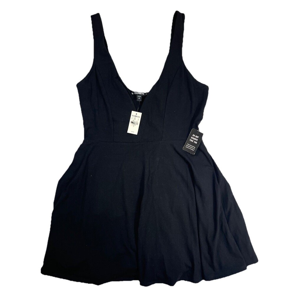 NWT Express Black Mini Skater Romper Dress Built-In Shorts Women’s Medium